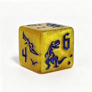Bộ Xúc Xắc Khủng Long Vàng Kỷ Jura 7 Viên Khắc Vàng Mực Xanh Chơi Nhập Vai DND Trò Chơi TTRPG Thời Tiền Sử