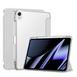 Oppo Pad 11 Inch Silicone Protective Case with Pen Holder Half Transparent Magnetic Absorption Three Fold Shockproof Full Cover Soft Shell