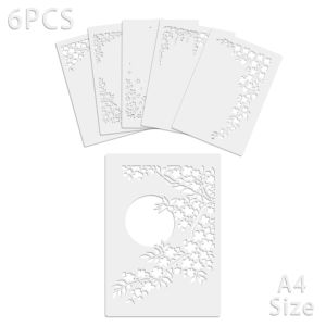 6PCS A4 Floral Border Painting Template Set DIY Cutout Drawing Stencil Flower Frame Pattern