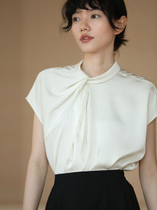 hacikis | Summer New Pearl Bubble Champagne Colored Stylish Pleated Elegant Blouse