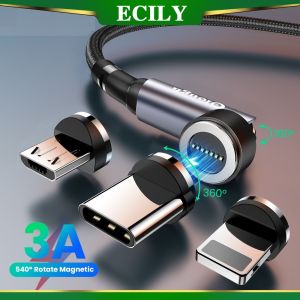 ECILY 540° Magnetic Cable 3A Fast Charging Micro USB Type C Cable For i-Phone Xiaomi Samsung Magnet Charger Phone Data Cord Wire