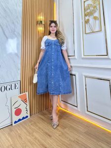 Ziyuka Dress Jeans Kombinasi Kantong aktif