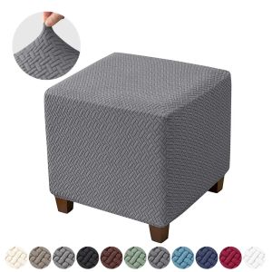 ยืดหยุ่น Jacquard Ottoman ฝาครอบสีทึบสตูลครอบคลุมสแควร์ Footrest ครอบคลุม All-Included Anti SLIP สตูลวางเท้า Slipcovers