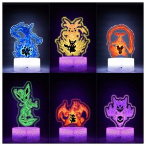 For Pokemon Qikchu Leafeon Gengar Froakie Vulpix Acrylic Lamp Monochrome Colorful Light Touch Adjustable Desk Lamp 15cm