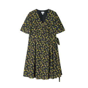 Juicy Couture | Floral Print V-Neck Belted A-Line Midi Dress