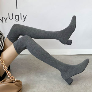Fashionable Over-Knee Long Boots Womens Spring Autumn New Style Mid-Calf Elastic Socks Boots Trendy Thin Single Boots