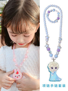 Childrens Glowing Bear Necklace Set Cute Princess Elsa Frozen Bracelet Accessory Little Girl Jewelry Set Lovely Bear Decoration