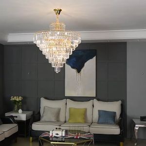 【Three-color light source】50*60cm Crystal chandelier LED living room decorative pedant light bedroom restaurarnt high ceiling lamp