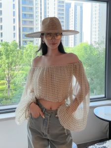 French Beautiful Peach Color Polka Dot One Shoulder Shirt Women Summer Elegance Pure Desire Semi-Transparent Loose Chiffon Top