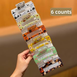 6Pcs Halloween Hair Accessories Pumpkin Head Ghost Skull Pattern Square Large Hair Claw Clips for Halloween Party Dance Uses