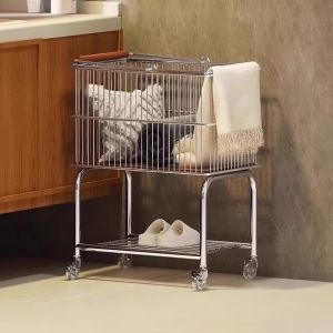 💥Dream Best🔥 Steel Wire Laundry Basket Cart with Wheels Bedroom Dirty Clothes Basket Organizer Laundry Organization Space Saving