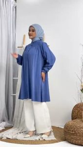 Lovely Style - Baju Wanita Atasan Tunik Kancing Depan Polos  Pakaian Wanita Lengan Panjang