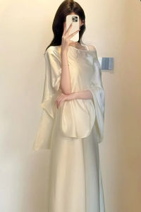 QFN | French Elegant Summer Resort Style Acetate Satin White Dress Set
