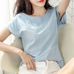 Womens Short Sleeve T-Shirt Pure Cotton Slim Fit Versatile Summer Fashionable round Neck Classic Pattern Korean Style Top