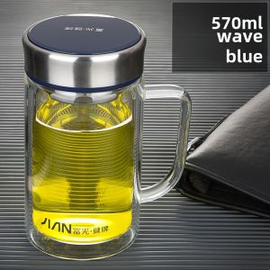 Fuguang Double Layer Glass Cup For Home Large Capacity Glass with Handle Office Cup Clear with Cover Strainer Tea Cup Mens Cup