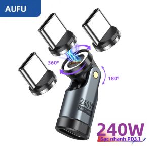 AUFU 3 9Pin 240W Từ USB C Sang Loại C Bộ Chuyển Đổi Cáp Sạc Nhanh Cho iPhone 16 15 MacBook Pro Xiaomi Laptop
