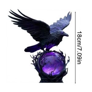 Gothic Raven Resin Led Lamp Purple Glow Sphere Mysterious Desk Night Light Unique Dark Art Ornament For Halloween Home Decor