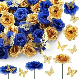 12Pcs Artificial Rose Flower Head Artificial Flower No Stem Fake Silk Rose 3D Butterfly Wedding Party Baby Shower DIY Home Decor