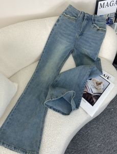 กางเกงยีนส์ทรงขาบานเอวสูงสำหรับผู้หญิง กางเกงขายาวทรงขาบานทรงหัวม้าลายย้อนยุค ทรงสลิมฟิต ทรงหลวม ทรงหลวม ทรงหลวม