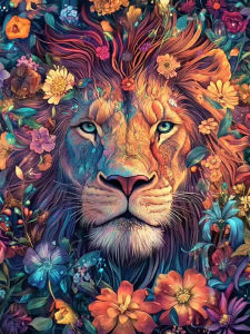 500/1000/1200/2000PCS Jigsaw Puzzle Majestic Lion Surrounded By Colorful Flowers For Adults Perfect For Quiet Evening Activity