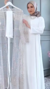 Megaria Outfit Syaqilla Set Dress Wanita Model Terbaru 2025 gamis Set Bahan Cerutty Babydoll Mix Brukat Busui Lengan Blouse Outer Brukat Lepas Pasang Free Belt Terpisah Bisa COD Dijamin Realpict