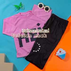 Setelan Anak Perempuan Celana Kargo 1-6 Tahun Terlaris / Setelan Kaos Anak Motif HEI Viral