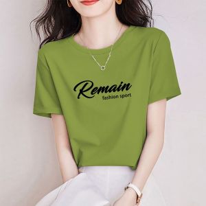 Simple Pure Cotton Short Sleeve T-Shirt Women Loose Slimming Fashion Small Print Top Comfortable Breathable Summer Casual Wear
