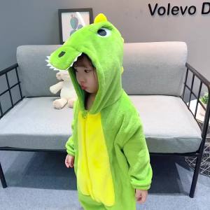 Piyama Bulu Karang Bayi Musim Luruh Musim Sejuk Dinosaur Sehelai Baju Kanak-Kanak Musim Sejuk Budak Perempuan Tebal Kanak-Kanak