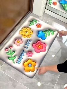 DW Cartoon Floral 3D Visual Bath Mat Napa Leather Absorbent and Non-Slip Foot Pad Soft Wear-Resistant Bathroom Mat Shower Room Door Mat