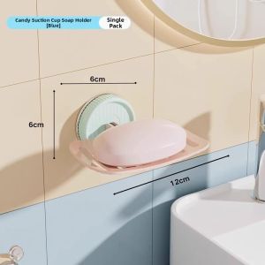 Macaron Colored Suction Cup Wall Mounted Soap Dish Strong Bathroom Storage Shelf No Drilling Required Soap Holder Drainable