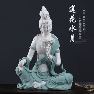 ภาพพระพุทธเจ้าอัญเชิญดอกบัว ชั้นวางของเซรามิกขาว เครื่องประดับตกแต่งบ้านสไตล์จีนใหม่ วัสดุเซรามิก งานฝีมือ