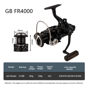 DEUKIO Dual Brake Spinning Reel 5+1BB 4.7:1 Gear Ratio 8kg Drag Power For Carp Fishing 4000 5000 6000 CNC Handle Wooden Grip
