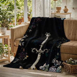 BILIBILI | Ornate Sword Floral Dark Flannel Blanket Perfect for Sofa Office Bed Travel Sleep Read Relax Camping Four Season Use