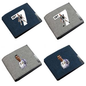 Stain-Resistant Wear-Resistant Waterproof Durable Canvas Bi-Fold Wallet C. Ronaldo Anime Student Coin Purse Card Clamp Soccer Fan Gift