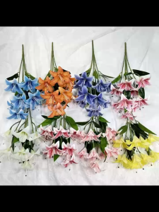 Lily Artificial Flower 9 Head Stargazer Fake Flower High Quality Bouquet For Wedding Home Ornaments Party Decoration