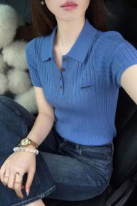 Blue Miu-inspired Ice Silk Short Sleeve Polo Shirt