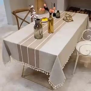 Cotton Linen Tablecloth Water Wave Jacquard Art Table Cloth Rectangular Household Table Cloth