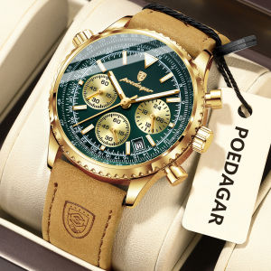 POEDAGAR Luxury Business Mens Watch Waterproof Luminous Date Chronograph Leather Man Clock Fashion Quartz Watches For Men Reloj