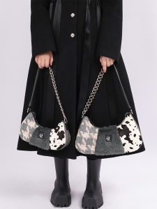 Rebirth Wild Setting Original Y2K Spicy Girl Real Leather Color Block Vintage High Single Shoulder Slant Cross Underarm Bag