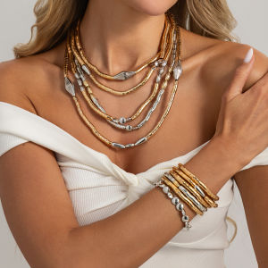 Ingemark | Ingemark Exaggeration Multi Layer Thick Necklace Bracelets for Women Creative Punk Stacking Metal Bangles 2026 New Jewelry Set