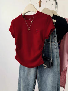 YIFENGXIN | Red Heart Embroidered Short Style T Shirt