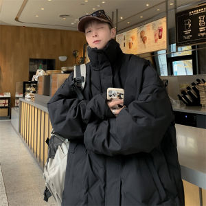 Winter Pleated Stand-up Collar Cotton-Padded Clothes Boys American Ins Retro Fashion Brand Loose All-Matching Thickened Pure Color Cotton Coat Jacket