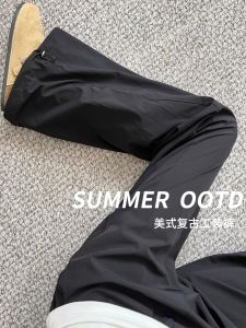 Quick Dry Work Pants Womens High Waist Thin American Style Sports Pants Black Spring Autumn XS Size Compact Compact Size