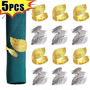 5ชิ้นห่วงรัดผ้าเช็ดปากอัลลอยสีเงินทองใบเมเปิลปรับได้คริสต์มาสขอบคุณพระเจ้ารับประทานอาหารที่วางผ้าเช็ดปากงานแต่งงานงานเลี้ยงอาหารค่ำโรงแรมของตกแต่งโต๊ะที่สง่างาม