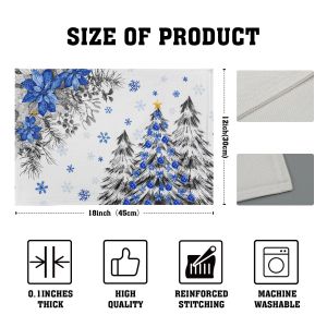 1PCS Christmas Blue Trees Printed Placemats Decorative Table Mat Washable Place Mats for Dining Kitchen Farm House Decor