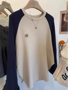 Plus Size Ladies Plus Size 120.00kg Dralon Thickened Bottoming Shirt Womens Fall and Winter American Retro Raglan Sleeve Bandage Dress Long Sleeves T-Shirt Fashion