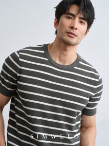 SIMWETO | Luxury Silk Stripe Resort Casual Short Sleeve Mens T Shirt