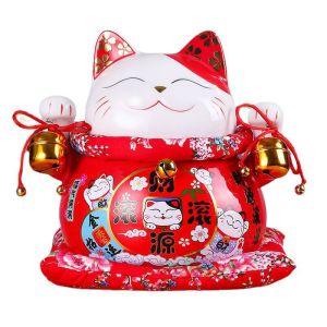 ✅10 Inches Gold & Red & Black【Jin Yun Zhao Cai】Lucky Cat Gift Fortune Decoration/10寸财源滚滚财招财猫【金色红色】【黑猫金运招财】