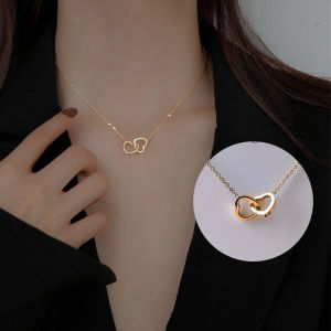 Corinna Sterling Silver Shiny Double Heart Love Heart Zircon Simple Fashion Ladies Party Gift Collar Jewelry