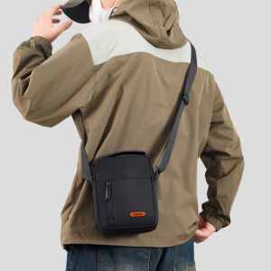 Casual Oxford Canvas Mens Mini Backpack Waterproof Nylon Crossbody Leisure Backpack for Business with Phone Pocket And Zipper Closure